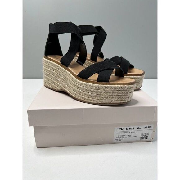 JUST FAB Sunny‎ Daze Black Ankle Strap Wedge 9.5 NEW - Picture 1 of 5